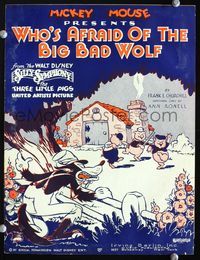 2k727 THREE LITTLE PIGS movie sheet music '33 Who's Afraid of the Big Bad Wolf, great cartoon image!