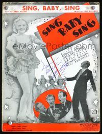 2k728 SING BABY SING signed movie sheet music '36 by Alice Faye, who is full-length in sexy outfit!