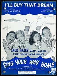 2k730 SING YOUR WAY HOME movie sheet music '45 Jack Haley, Marcy McGuire, Glen Vernon, Anne Jeffreys