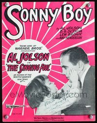 2k731 SINGING FOOL movie sheet music '28 great close image of Davey Lee with Al Jolson!