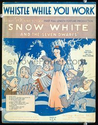 2k734 SNOW WHITE & THE SEVEN DWARFS movie sheet music '37 Disney, wonderful different cartoon art!