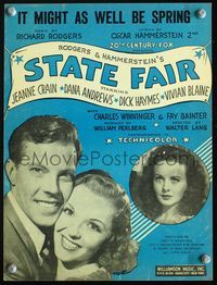 2k740 STATE FAIR sheet music '45 Jeanne Crain, Dick Haymes, Vivian Blaine, Rogers & Hammerstein!