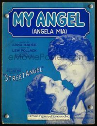 2k743 STREET ANGEL movie sheet music '28 romantic close up of Janet Gaynor & Charles Farrell!