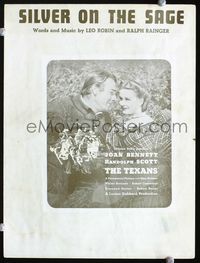 2k752 TEXANS movie sheet music '38 great close up of Randolph Scott & pretty Joan Bennett!