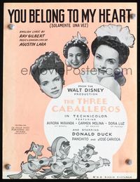 2k762 THREE CABALLEROS sheet music '44 art of Donald Duck, Panchito & Joe Carioca with hot babes!