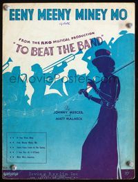 2k766 TO BEAT THE BAND sheet music '35 really cool silhouette artwork of band & girl in top hat!