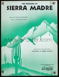 2k769 TREASURE OF THE SIERRA MADRE sheet music '48 art of cactus in front of mountains by Jorj!