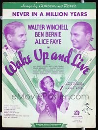 2k775 WAKE UP & LIVE movie sheet music '37 Alice Faye, Walter Winchell, Ben Bernie