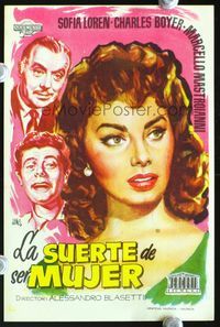 2k347 WHAT A WOMAN Spanish movie herald '58 Sophia Loren, Mastroianni, Jano art!