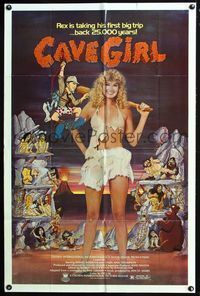 2n425 CAVE GIRL one-sheet poster '85 sexy prehistoric Cindy Ann Thompson holding club, wacky art!