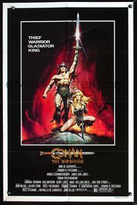 2n447 CONAN THE BARBARIAN advance one-sheet '82 artwork of Arnold Schwarzenegger by Renato Casaro!