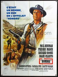 2u429 HOMBRE French one-panel poster '66 cool different art of Paul Newman pointing gun by Grinsson!