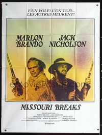 2u496 MISSOURI BREAKS French 1p '76 completely different image of Marlon Brando & Jack Nicholson!