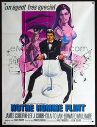 2u516 OUR MAN FLINT French one-panel poster '66 art of James Coburn, sexy James Bond spy spoof!