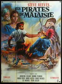 2u525 PIRATES OF MALAYSIA French 1panel '64 cool art of Steve Reeves in swordfight by Jean Mascii!