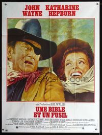 2u542 ROOSTER COGBURN French one-panel movie poster '75 great art of John Wayne & Katharine Hepburn!