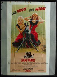 2u589 VIVA MARIA French 1panel '66 Louis Malle, babes Brigitte Bardot & Jeanne Moreau w/gatling gun!