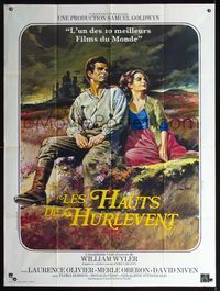 2u598 WUTHERING HEIGHTS French 1p R70s classic art of Laurence Olivier & Merle Oberon in heather!