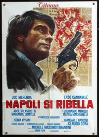 2u204 MAN CALLED MAGNUM Italian 1panel '77 Michele Massimo's Napoli si ribella, art of man with gun!