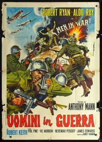 2u212 MEN IN WAR Italian one-panel R60s art of Robert Ryan & Aldo Ray fighting in Korea by Deseta!