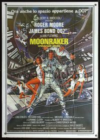 2u218 MOONRAKER Italian one-panel '79 art of Roger Moore as James Bond, Jaws & sexy babes by Gouzee!