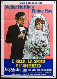 2u224 NEW LEAF Italian 1p '72 Walter Matthau with gun, star & director Elaine May w/money boquet!