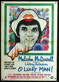 2u228 O LUCKY MAN Italian 1p '73 image of Malcolm McDowell on fire, directed by Lindsay Anderson!