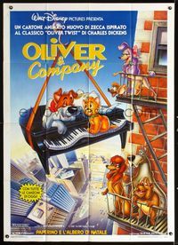 2u230 OLIVER & COMPANY Italian 1panel '89 great image of Walt Disney cats & dogs in New York City!