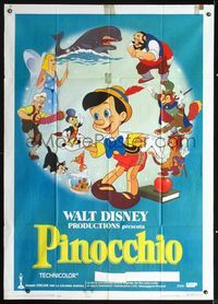 2u240 PINOCCHIO Italian one-panel movie poster R80s Walt Disney classic fantasy cartoon!