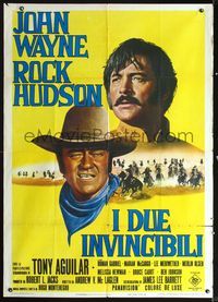 2u306 UNDEFEATED Italian one-panel '69 different art of John Wayne & Rock Hudson by F. Florenzi!