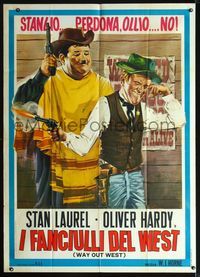 2u315 WAY OUT WEST Italian one-panel R60s wonderful different artwork of cowboys Laurel & Hardy!