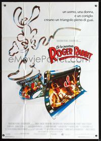 2u318 WHO FRAMED ROGER RABBIT Italian 1panel '88 Robert Zemeckis, Bob Hoskins, cartoon/live action!