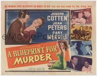 2v353 BLUEPRINT FOR MURDER title lobby card '53 no one deserved to die more than sexy Jean Peters!