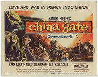 2v373 CHINA GATE title lobby card '57 Samuel Fuller, Angie Dickinson, Gene Barry, Nat King Cole!