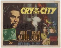 2v389 CRY OF THE CITY TC '48 film noir, cool c/u of Victor Mature, Richard Conte, Shelley Winters