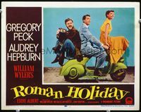 2v226 ROMAN HOLIDAY LC #1 '53 best image of Audrey Hepburn, Gregory Peck & Eddie Albert on Vespa!