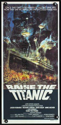 2w818 RAISE THE TITANIC Aust daybill '80 cool Berkey art of ship being pulled from the ocean depths