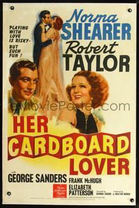 2x150 HER CARDBOARD LOVER linen style C 1sh '42 Norma Shearer & Robert Taylor c/u & full-length art!