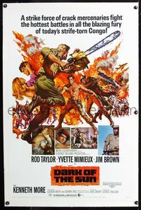 2x092 DARK OF THE SUN linen one-sheet '68 artwork of Rod Taylor facing down mercenary with chainsaw!