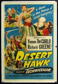 2x097 DESERT HAWK linen 1sheet '50 sexy Yvonne De Carlo is a slave in the Palace of 1000 Delights!