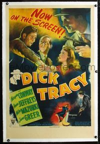 2x104 DICK TRACY linen style A 1sheet '45 art of Morgan Conway as Chester Gould's classic detective!