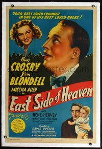 2x111 EAST SIDE OF HEAVEN linen one-sheet R45 crooner Bing Crosby, sexy Joan Blondell, Baby Sandy!