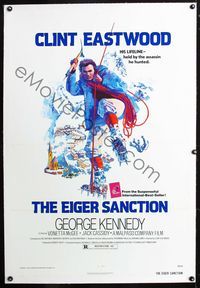 2x112 EIGER SANCTION linen one-sheet poster '75 cool J.A. art of mountain climber Clint Eastwood!