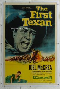 2x120 FIRST TEXAN linen 1sh '56 great close up image of cowboy Joel McCrea, plus sexy Felicia Farr!