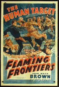 2x123 FLAMING FRONTIERS linen Ch7 1sh '38 Johnny Mack Brown, great art of cowboys & Indians, serial!