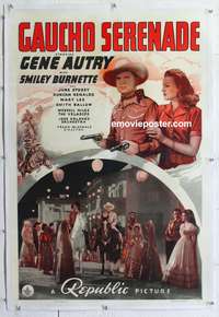 2x133 GAUCHO SERENADE linen one-sheet '40 great image of Gene Autry with June Storey & on horseback!