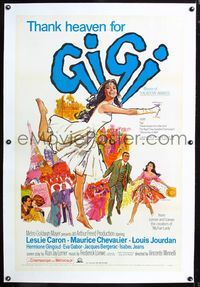 2x135 GIGI linen one-sheet R66 cool artwork of Leslie Caron by Mitchell Hooks, Best Picture winner!