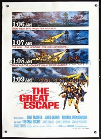 2x143 GREAT ESCAPE linen int'l one-sheet R80 Steve McQueen, Charles Bronson, John Sturges classic!