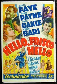 2x148 HELLO, FRISCO, HELLO linen 1sheet '43 art of Alice Faye, John Payne, Jack Oakie & Lynn Bari!