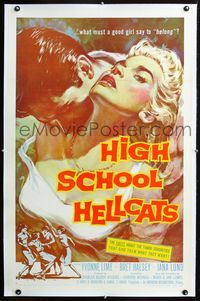 2x152 HIGH SCHOOL HELLCATS linen 1sh '58 best AIP bad girl art, what must a good girl say to belong?